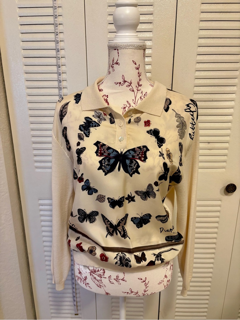 Cream Butterfly Polo Sweater Top